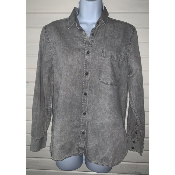 American Eagle Sz SMALL Soft Chambray Shirt Top Gray Mineral Wash Cotton EUC - Picture 3 of 10